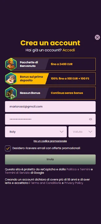 Processo di registrazione di Bizzo Casino su smartphone Processo di registrazione di Bizzo Casino su smartphone