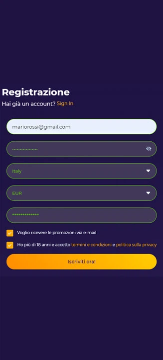Processo di registrazione di iWild Casinò su smartphone Processo di registrazione di iWild Casinò su smartphone